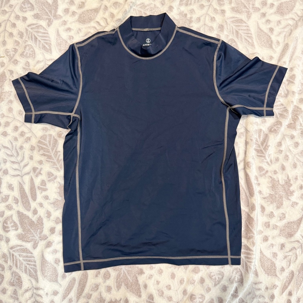 Lands' End Rash Guard Mens Medium Navy Blue Short SleeveSwim Shirt Surf